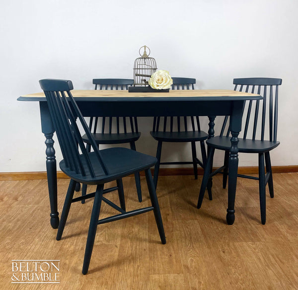 Pine Dining Table and Four Chair Set in Navy Blue-Belton & Butler