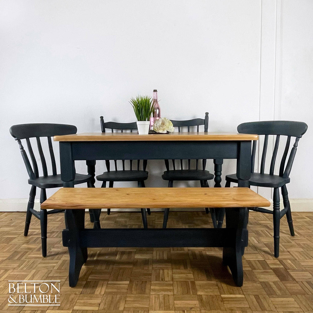 Pine Dining Table, Bench and Four Chair Set in Navy-Belton & Bumble