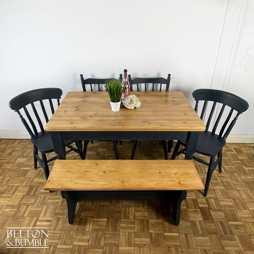 Pine Dining Table, Bench and Four Chair Set in Navy-Belton & Bumble