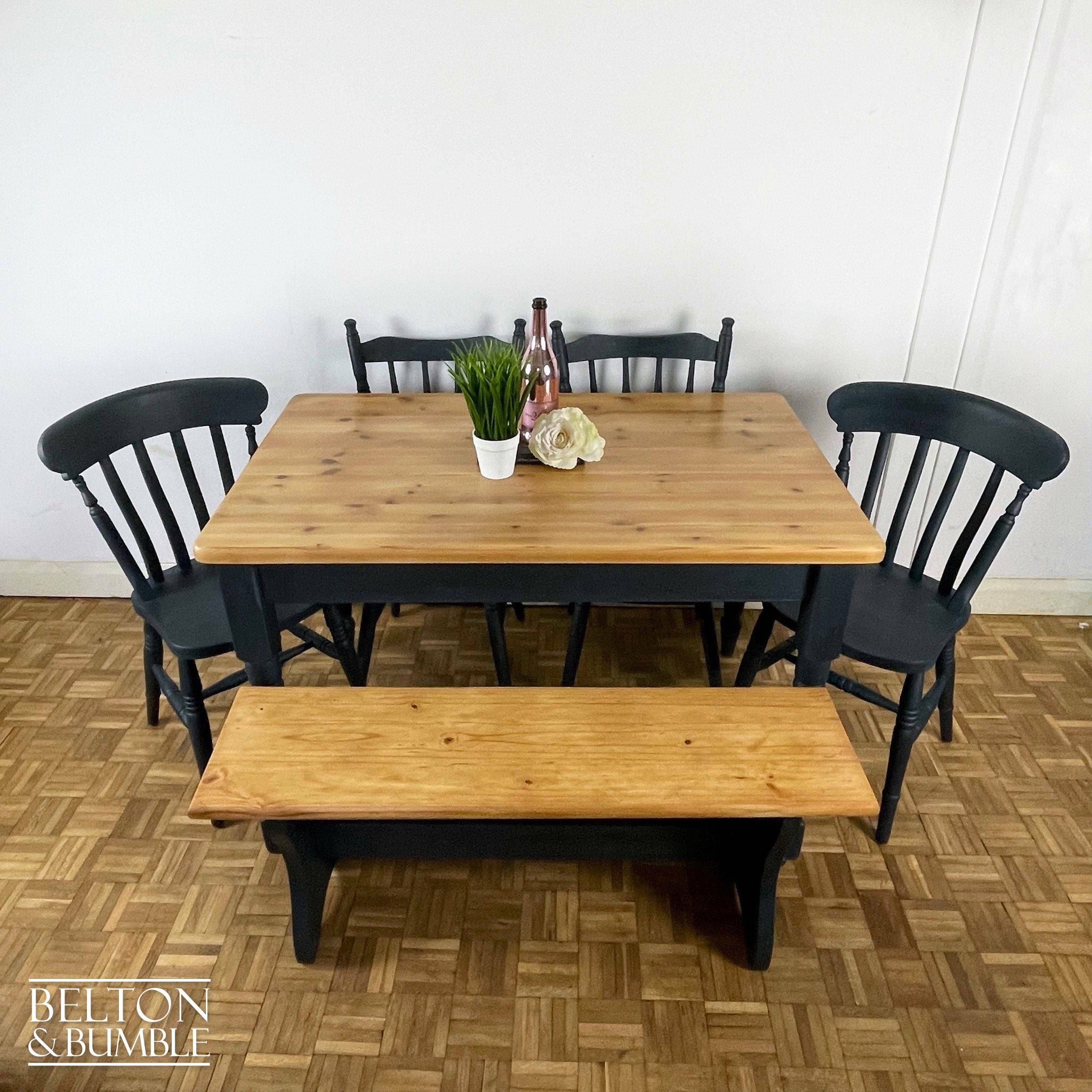 Pine Dining Table, Bench and Four Chair Set in Navy-Belton & Bumble