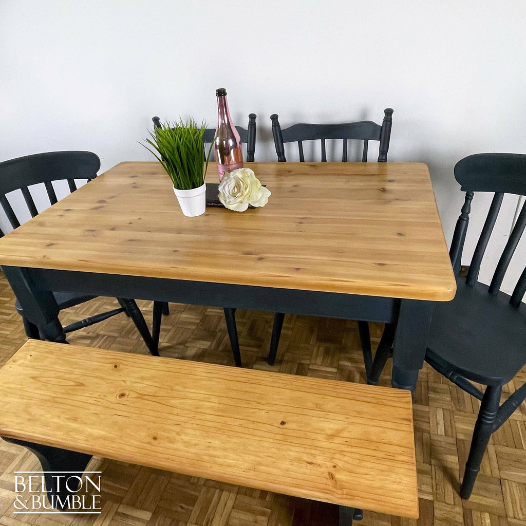 Pine Dining Table, Bench and Four Chair Set in Navy-Belton & Bumble