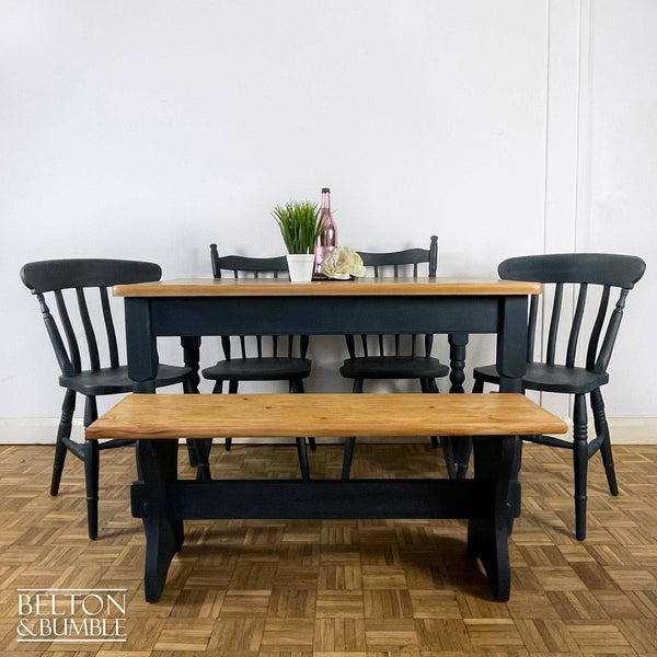 Pine Dining Table, Bench and Four Chair Set in Navy-Belton & Butler