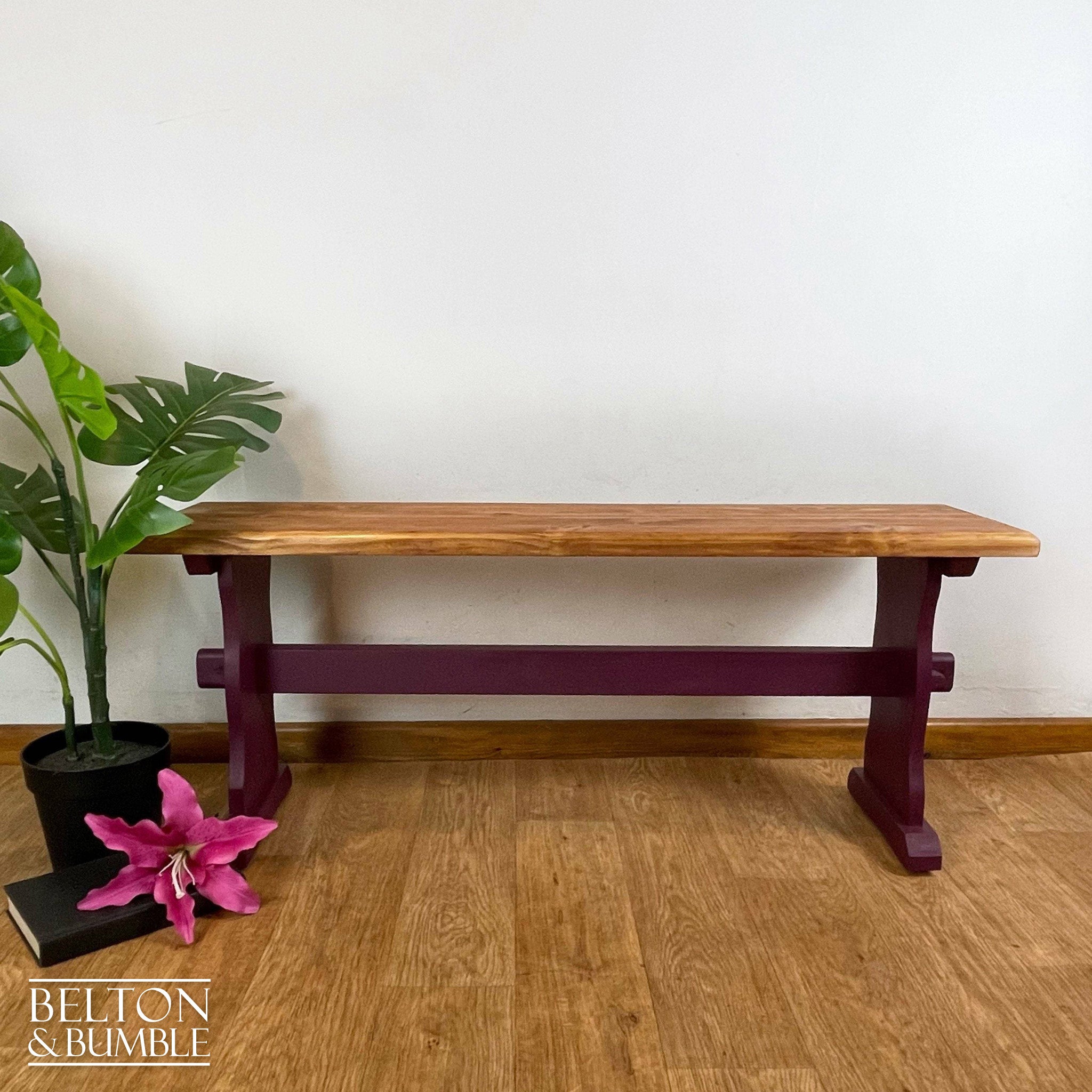 Pine Bench for Hallway or Dining Table in Deep Plum-Belton & Bumble