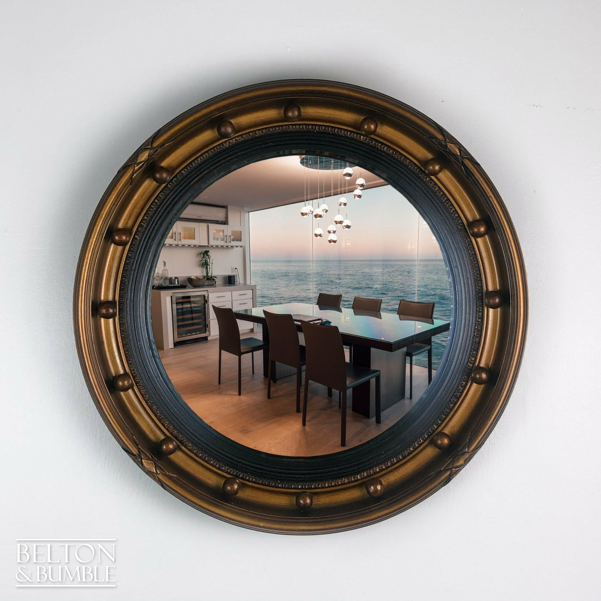 “Porthole” Convex Wall Hanging Mirror in Copper and Black-Belton & Bumble