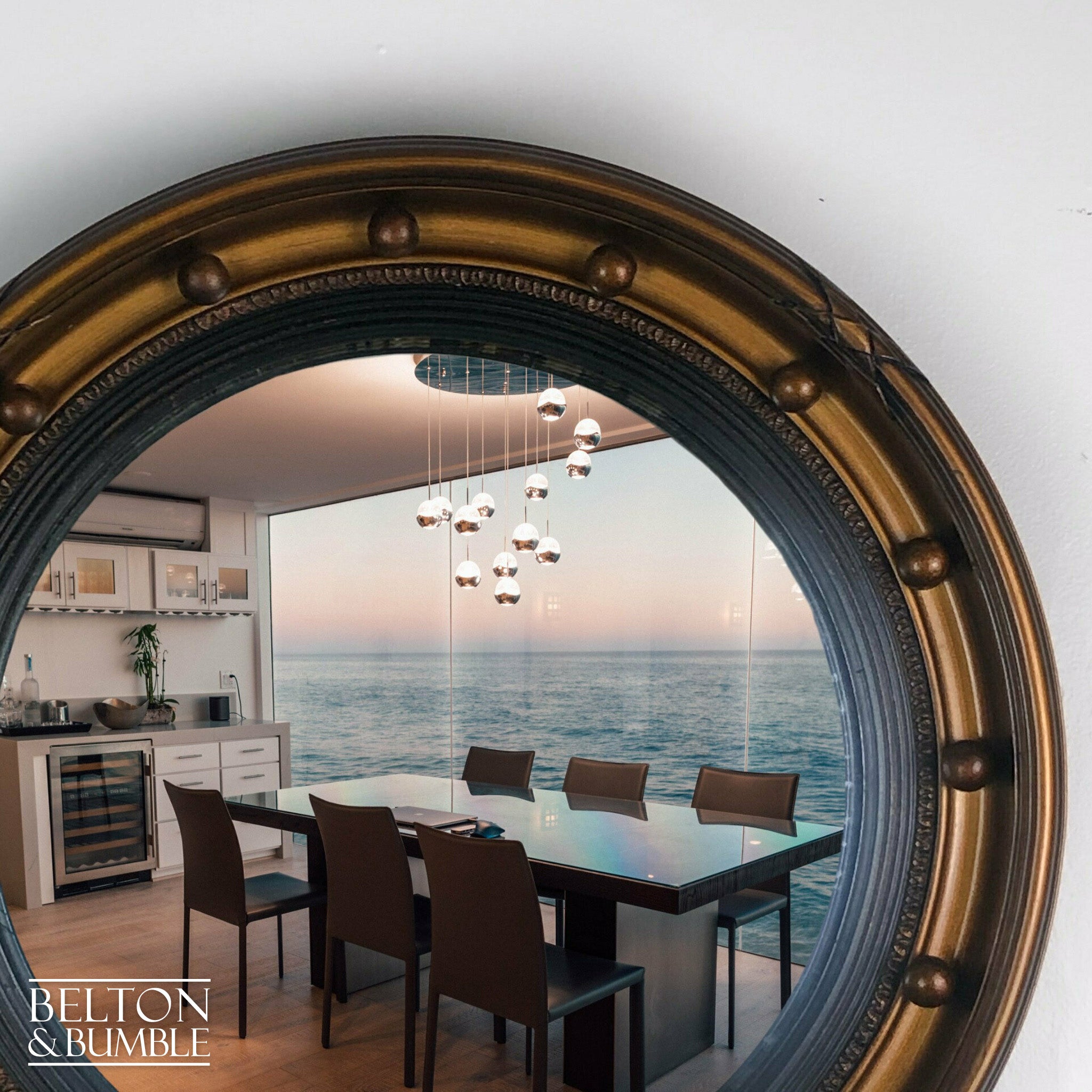 “Porthole” Convex Wall Hanging Mirror in Copper and Black-Belton & Bumble