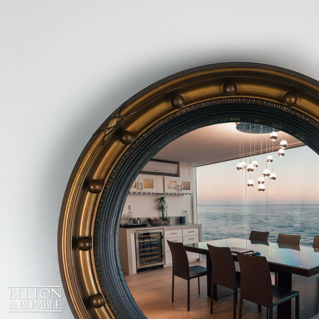 “Porthole” Convex Wall Hanging Mirror in Copper and Black-Belton & Bumble