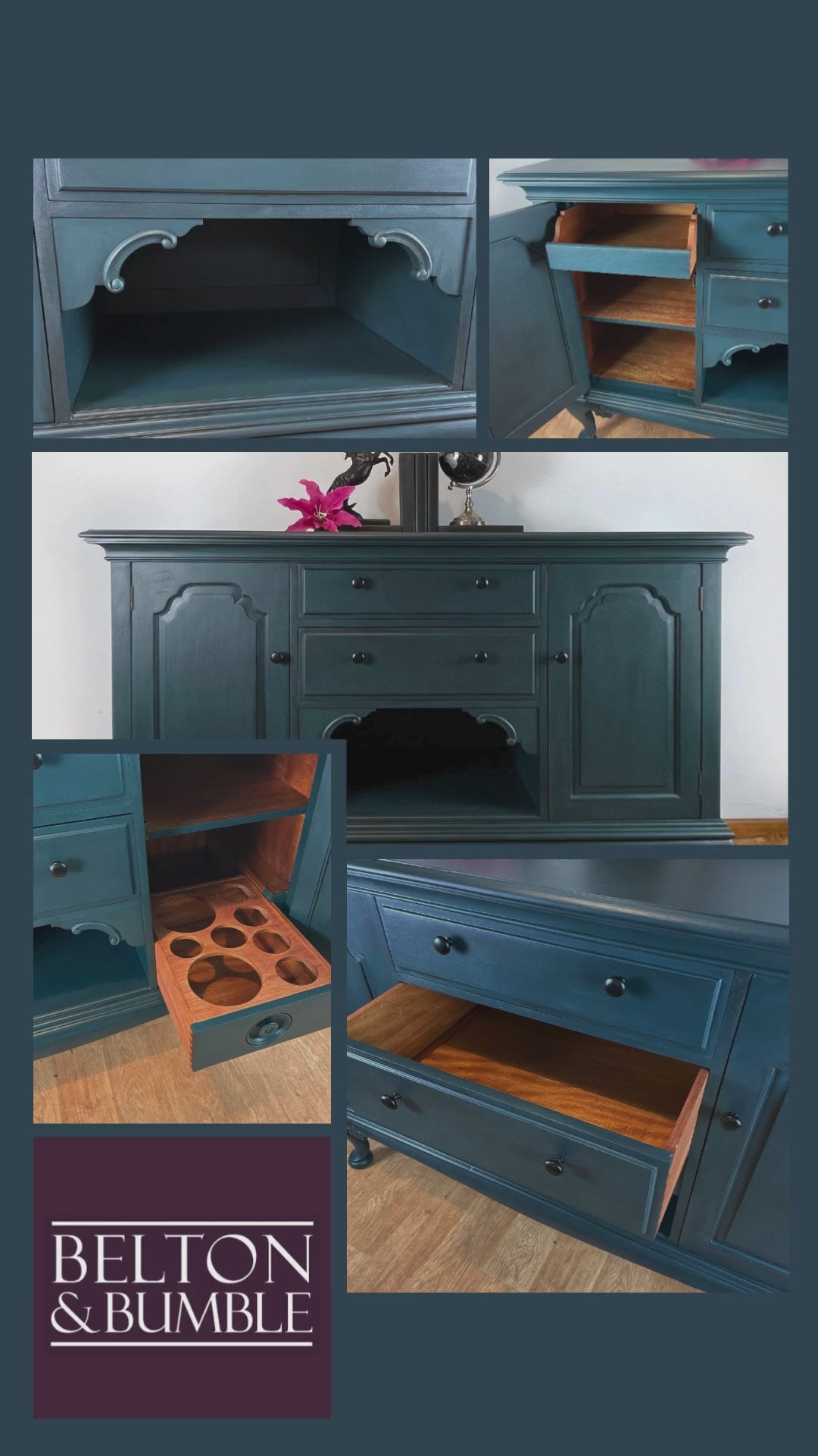 Solid Wood Carved Blue Drinks Cabinet Sideboard | Belton & Bumble – Product video 