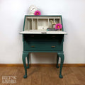 Queen Anne Vintage Long Legged Bureau Writing Desk in Green and Cream-Belton & Bumble