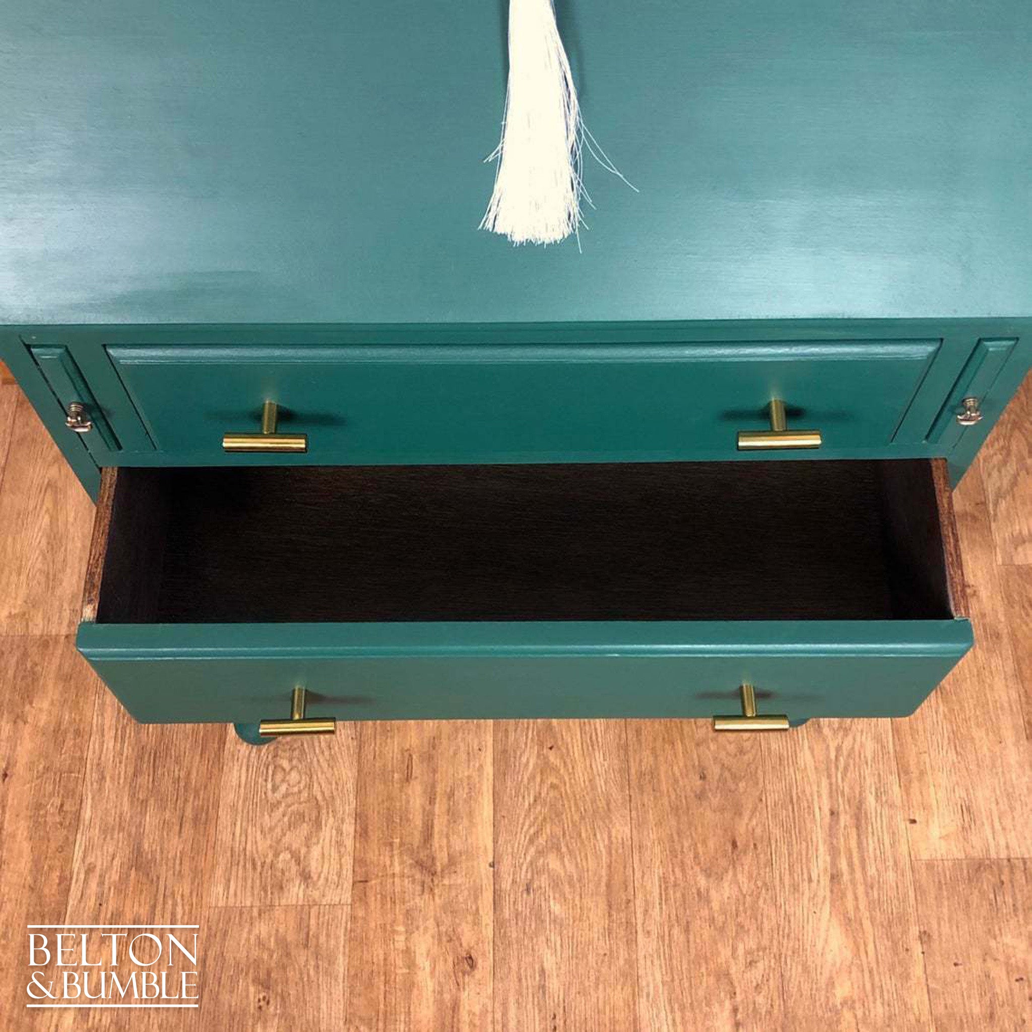 Queen Anne Vintage Long Legged Bureau Writing Desk in Green and Cream-Belton & Bumble