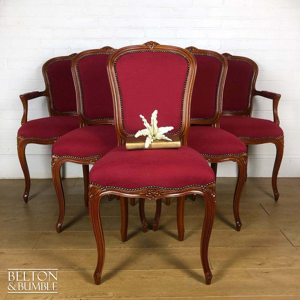 Set of 6 Carved Dining Chairs, Including 4 Chairs and 2 Carvers in Red-Belton & Bumble