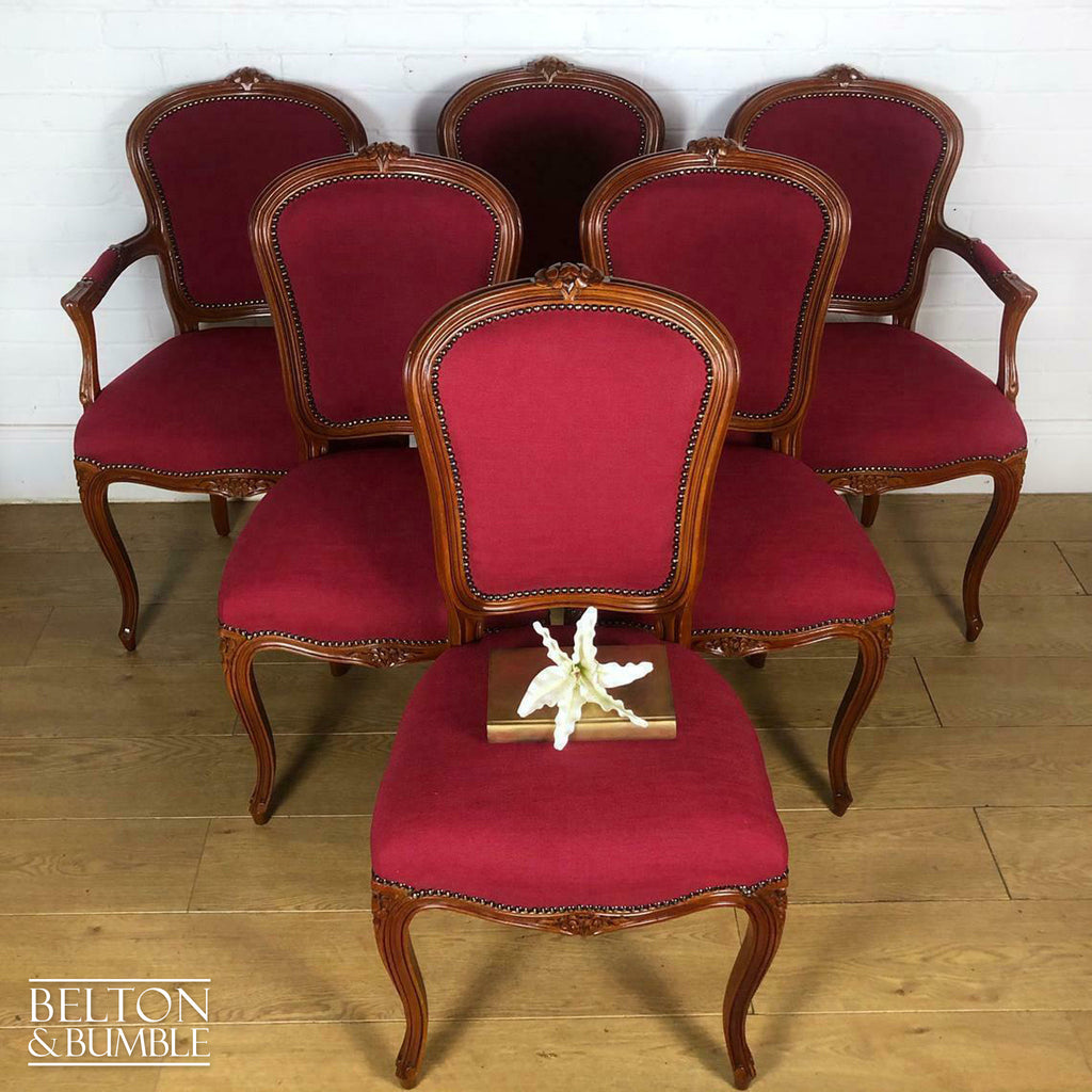 Set of 6 Carved Dining Chairs, Including 4 Chairs and 2 Carvers in Red-Belton & Bumble