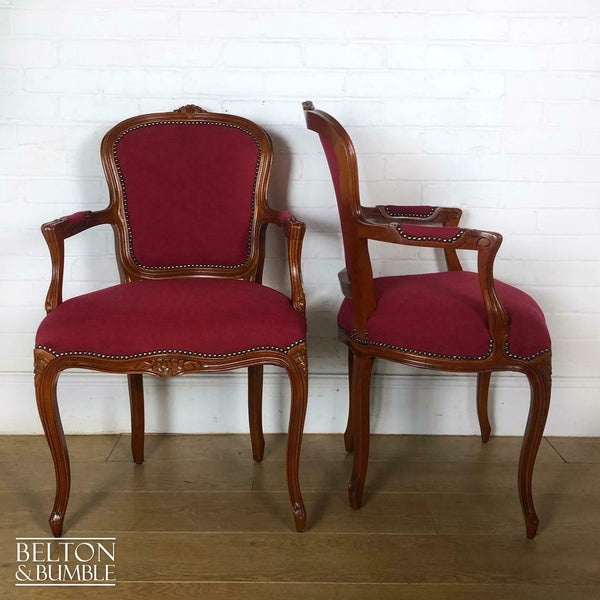 Set of 6 Carved Dining Chairs, Including 4 Chairs and 2 Carvers in Red-Belton & Butler