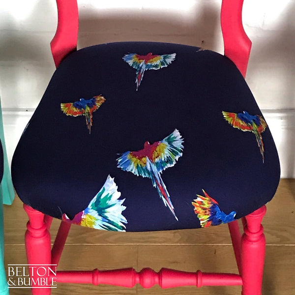 Set of 6 Mismatching Multicoloured Balloon Backed Dining Chairs in Bird Print-Belton & Butler