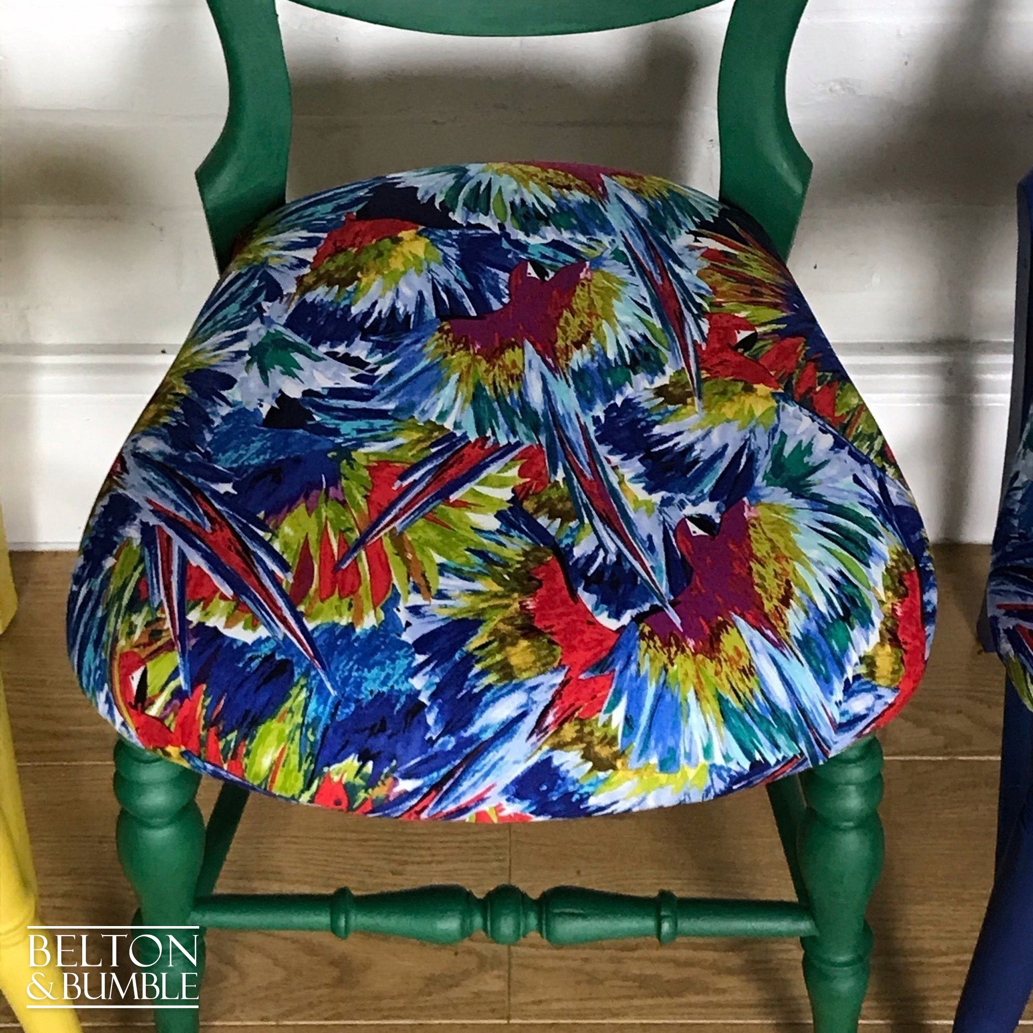 Set of 6 Mismatching Multicoloured Balloon Backed Dining Chairs in Bird Print-Belton & Bumble