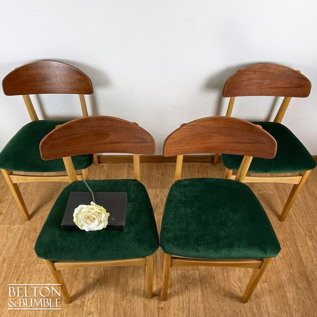 Set of Four Beech Dining Chairs with Dark Green Velvet, 1960s-Belton & Bumble