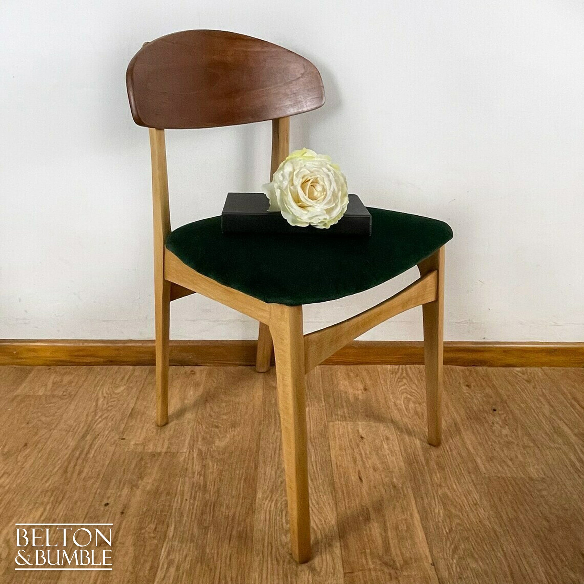Set of Four Beech Dining Chairs with Dark Green Velvet, 1960s-Belton & Bumble
