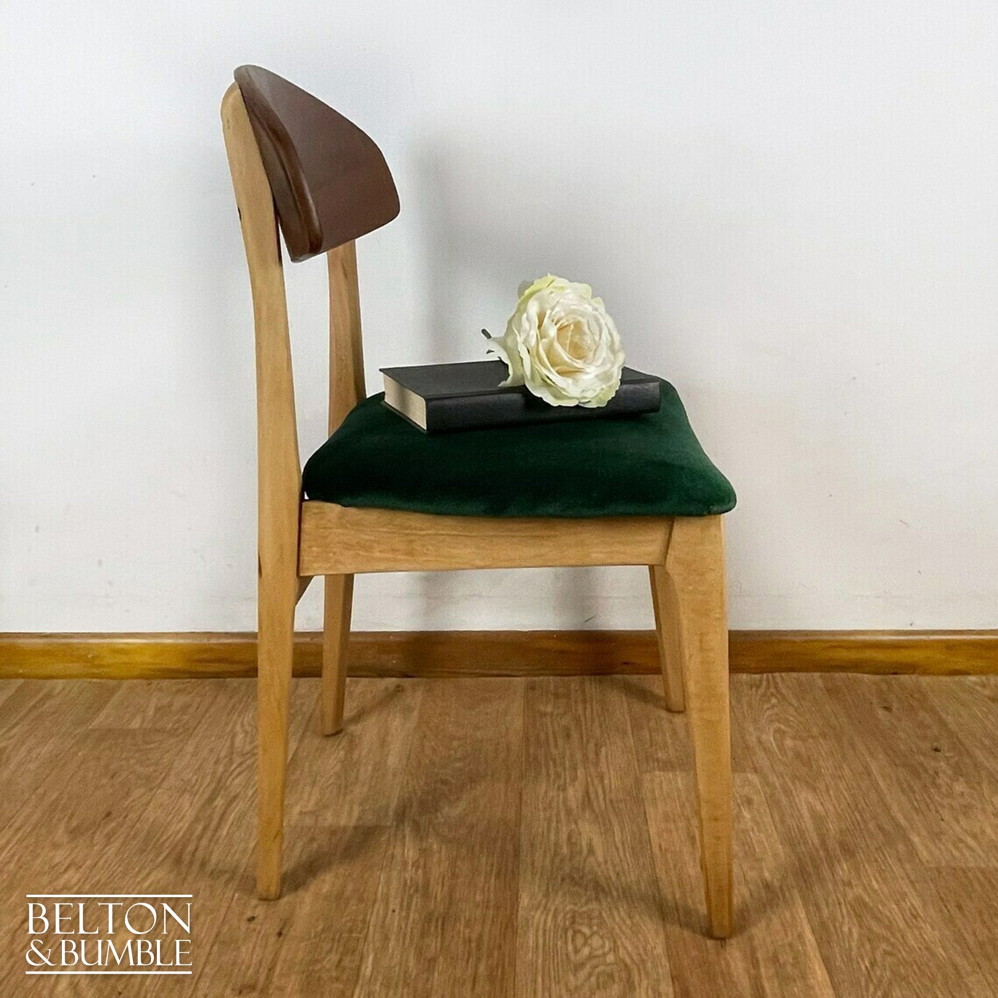 Set of Four Beech Dining Chairs with Dark Green Velvet, 1960s-Belton & Bumble