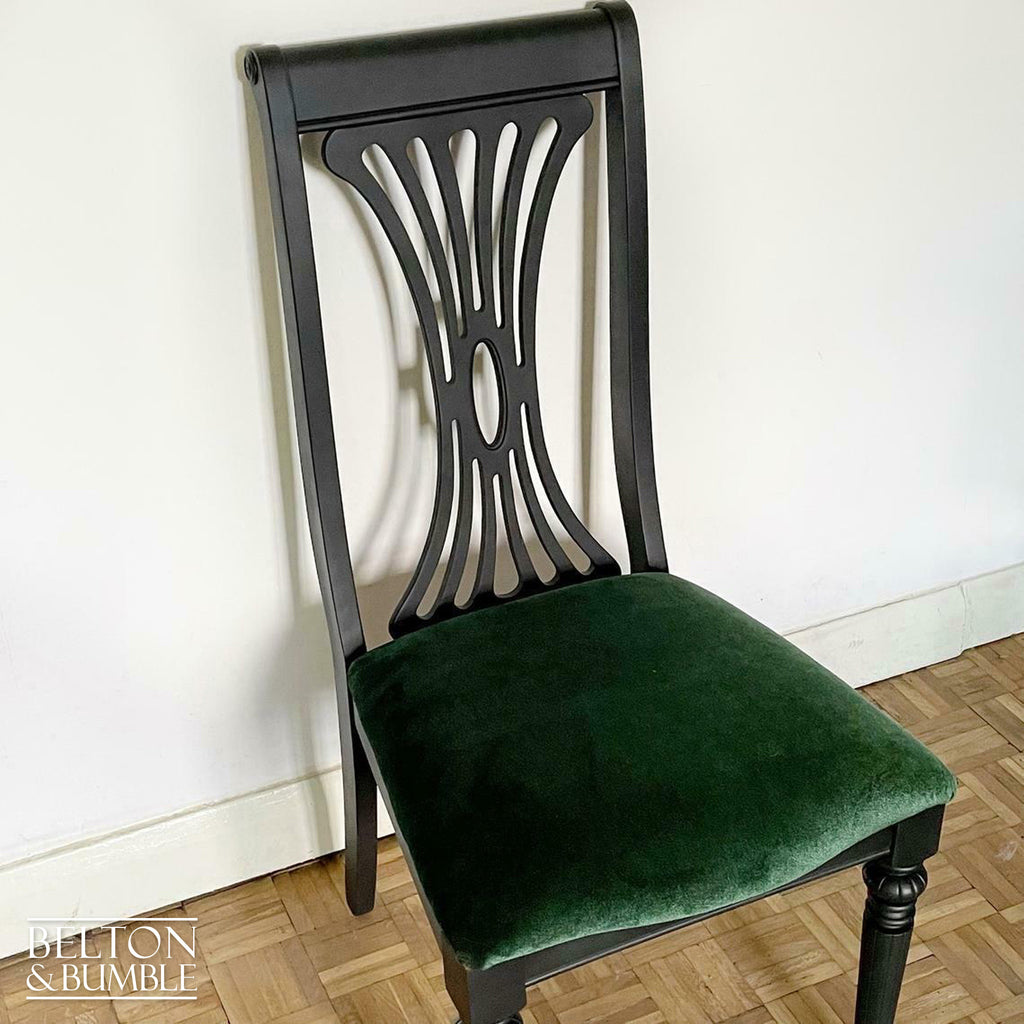 Set of Six Black Dining Chairs with Dark Green Velvet-Belton & Bumble