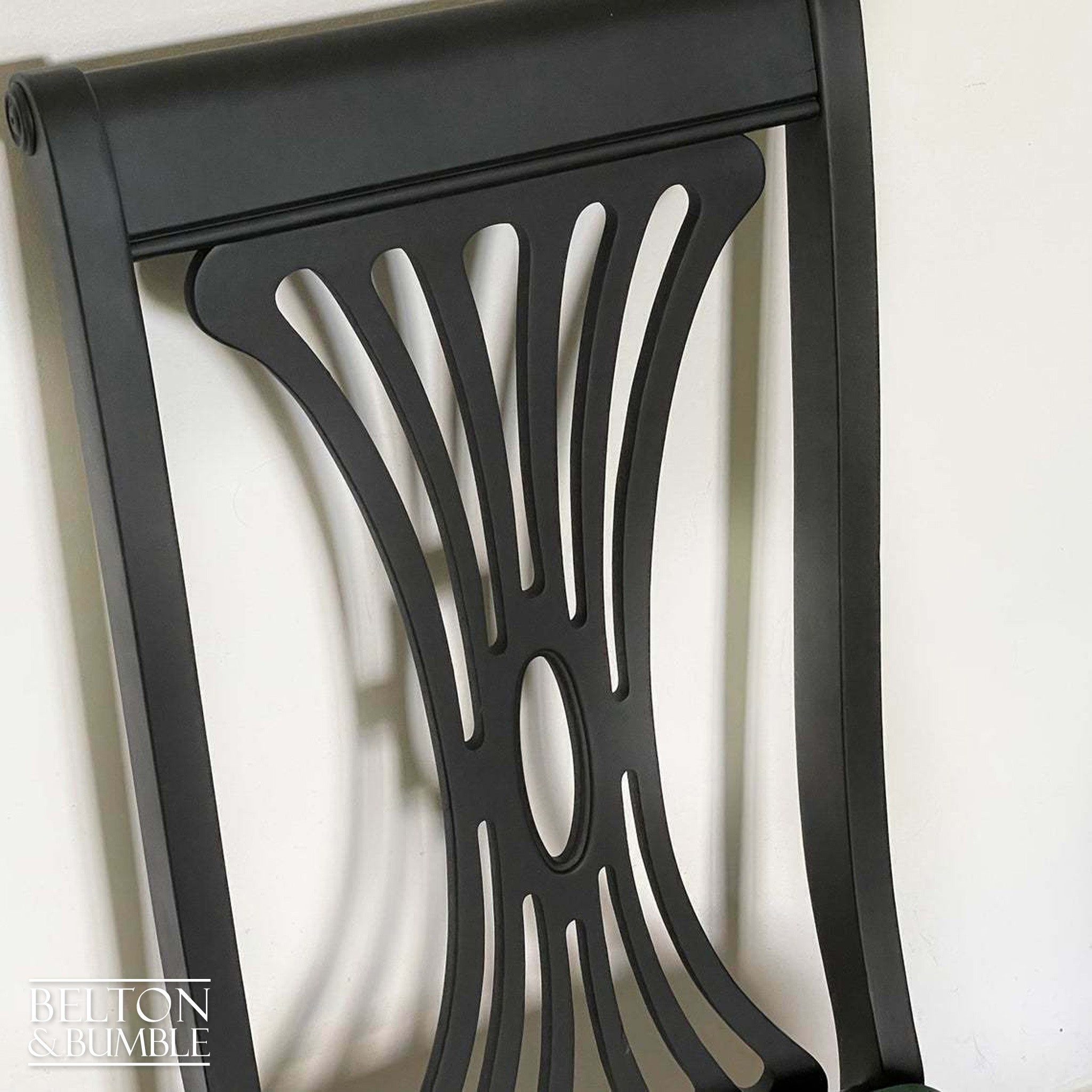 Set of Six Black Dining Chairs with Dark Green Velvet-Belton & Bumble