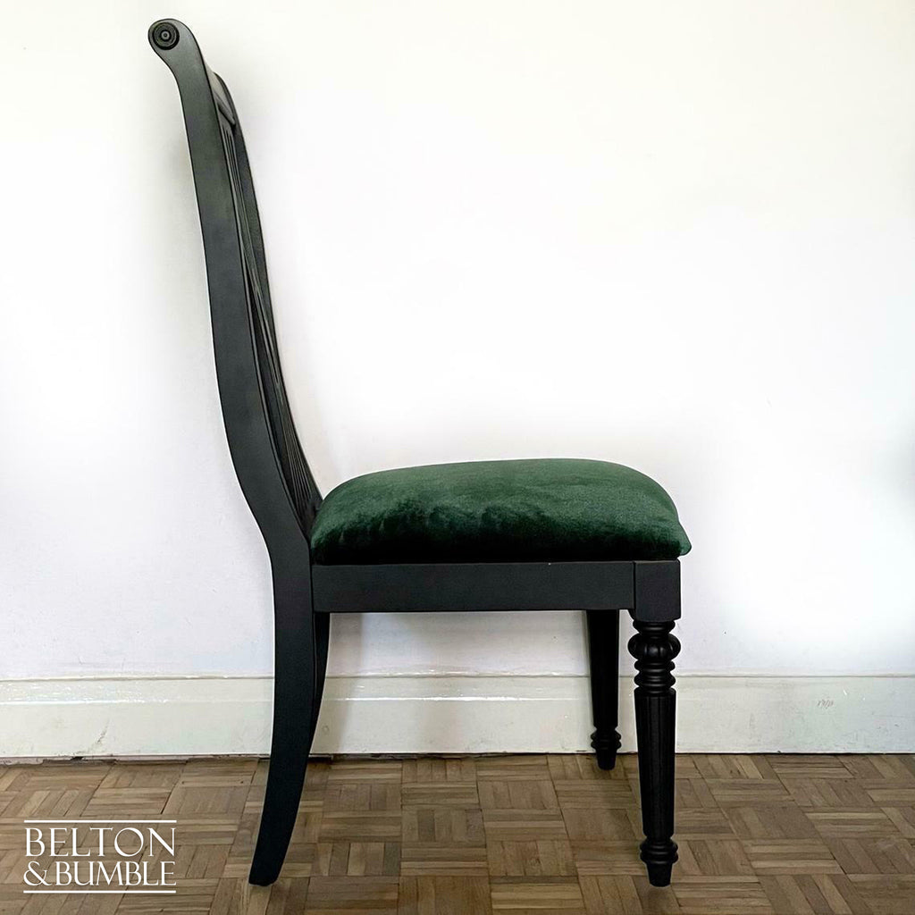 Set of Six Black Dining Chairs with Dark Green Velvet-Belton & Bumble
