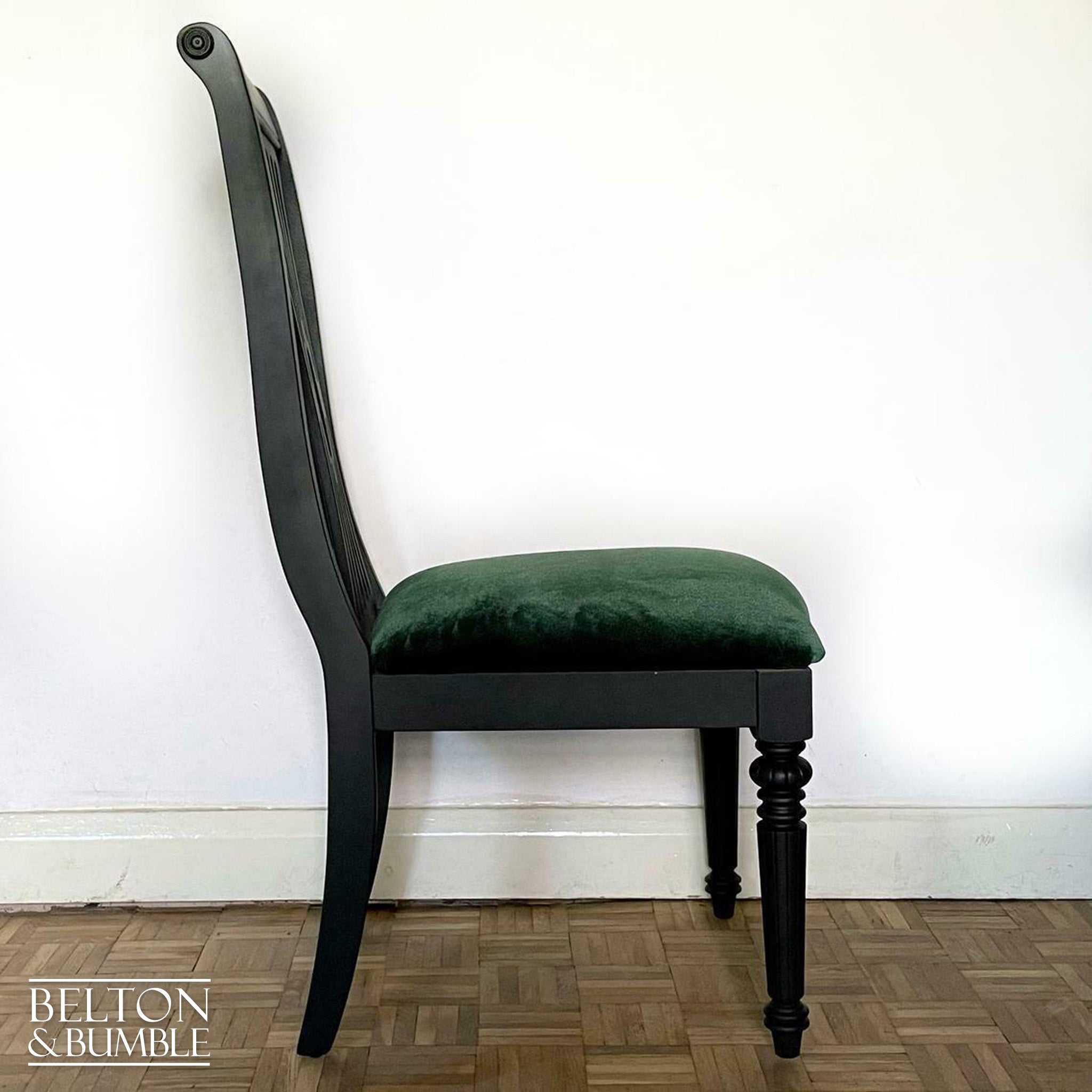 Set of Six Black Dining Chairs with Dark Green Velvet-Belton & Bumble
