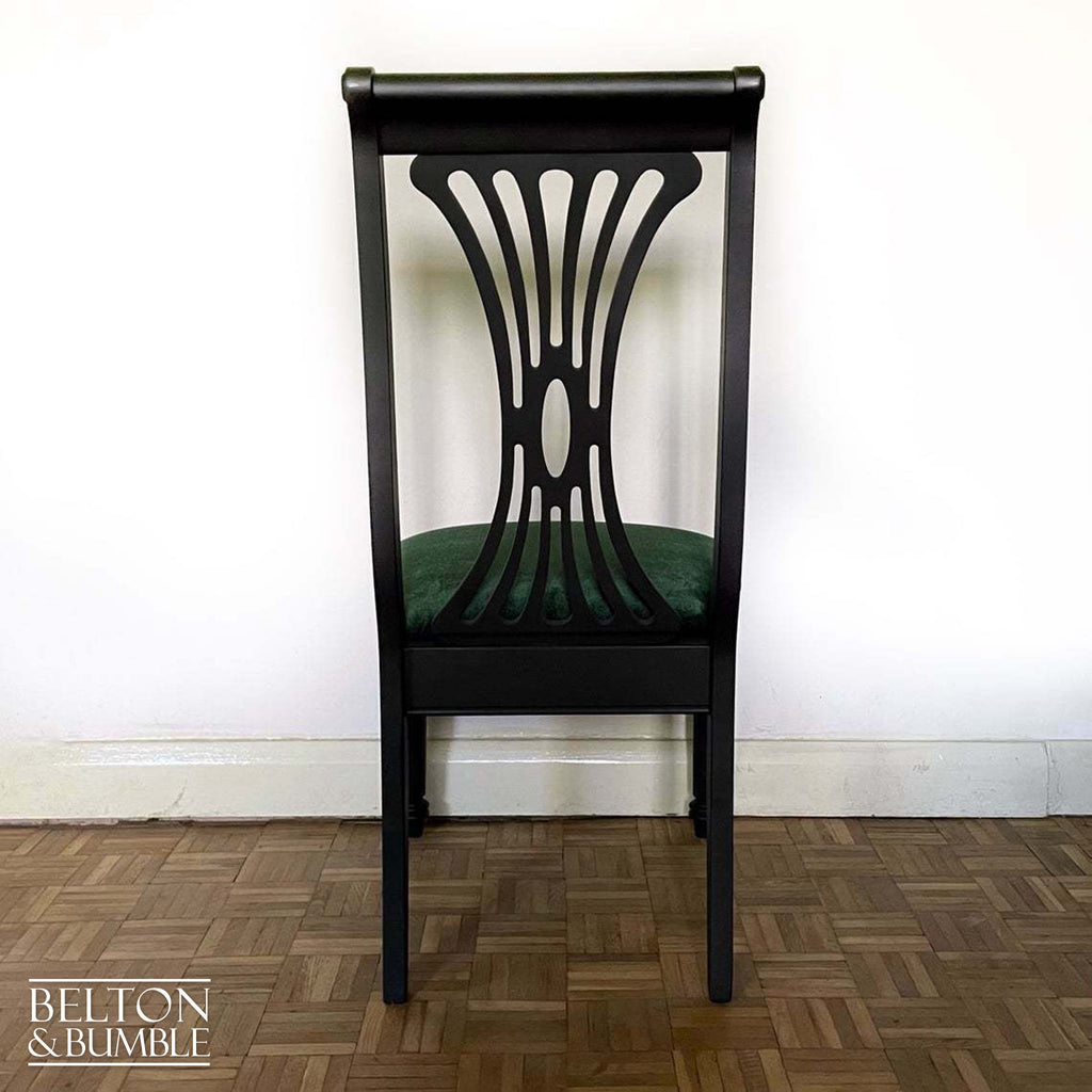 Set of Six Black Dining Chairs with Dark Green Velvet-Belton & Bumble