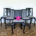 Set of Six Dining Chairs in Black with Light Grey Velvet-Belton & Bumble
