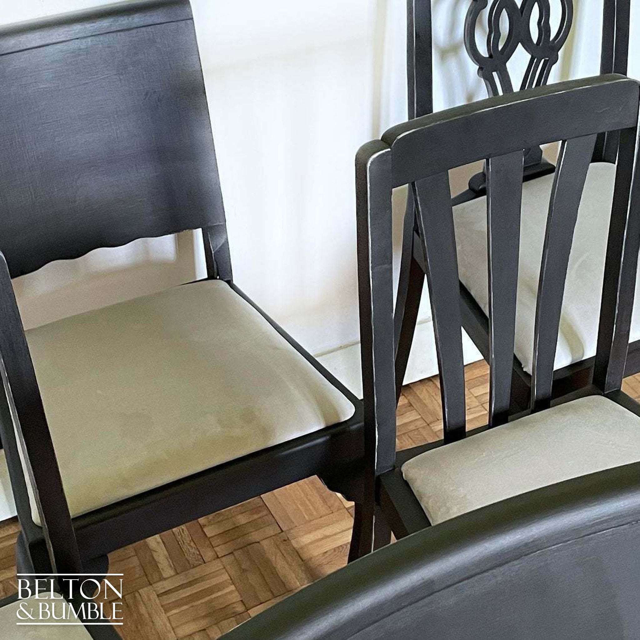 Set of Six Dining Chairs in Black with Light Grey Velvet-Belton & Bumble