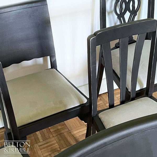 Set of Six Dining Chairs in Black with Light Grey Velvet-Belton & Butler