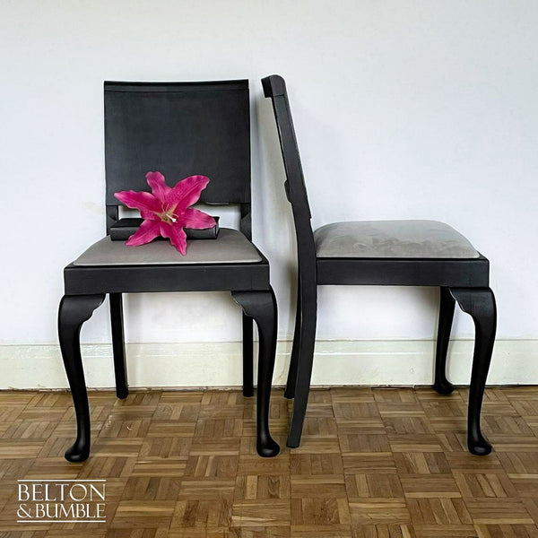 Set of Six Dining Chairs in Black with Light Grey Velvet-Belton & Butler