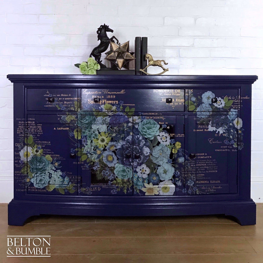 Navy Blue Sideboard and Bottle Storage with Floral Design-Belton & Bumble