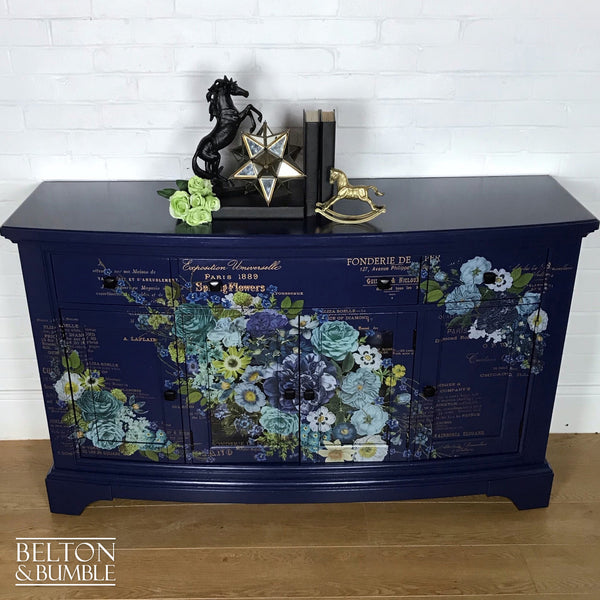 Navy Blue Sideboard and Bottle Storage with Floral Design-Belton & Butler