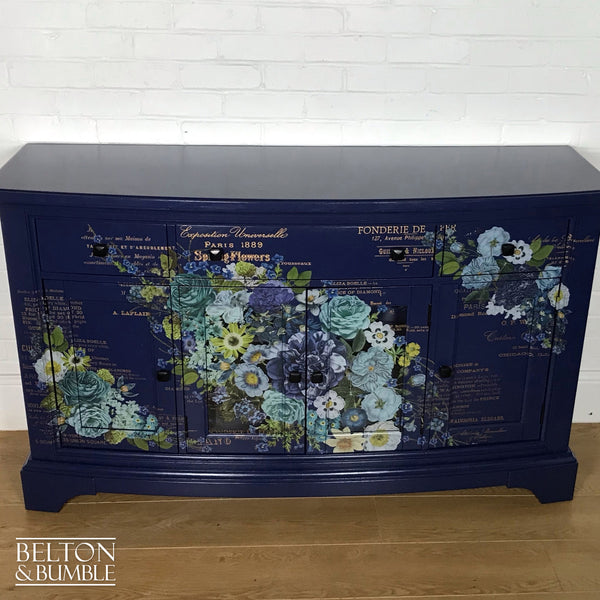 Navy Blue Sideboard and Bottle Storage with Floral Design-Belton & Butler