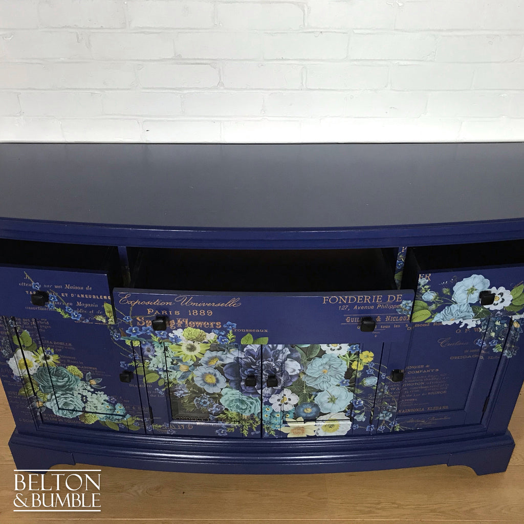 Navy Blue Sideboard and Bottle Storage with Floral Design-Belton & Bumble