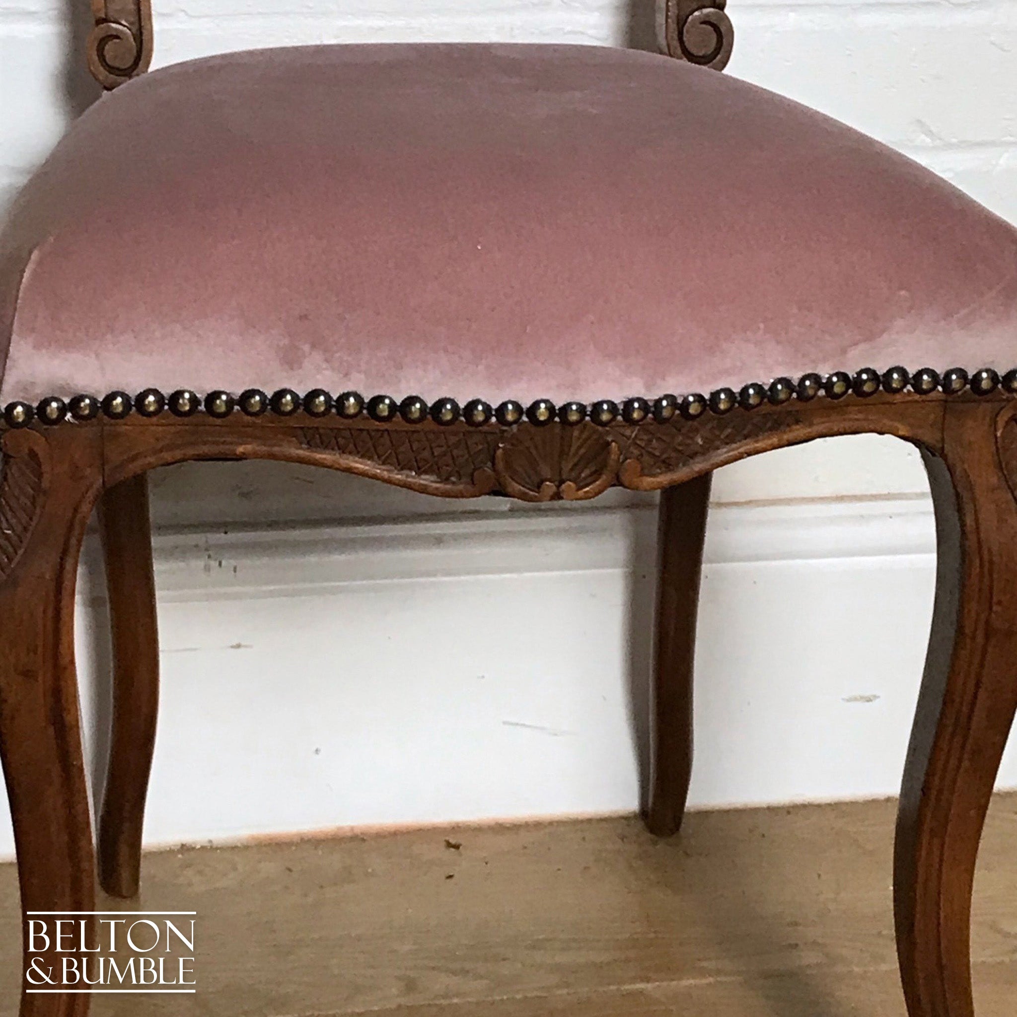 Pale Pink Velvet Carved Chair-Belton & Bumble