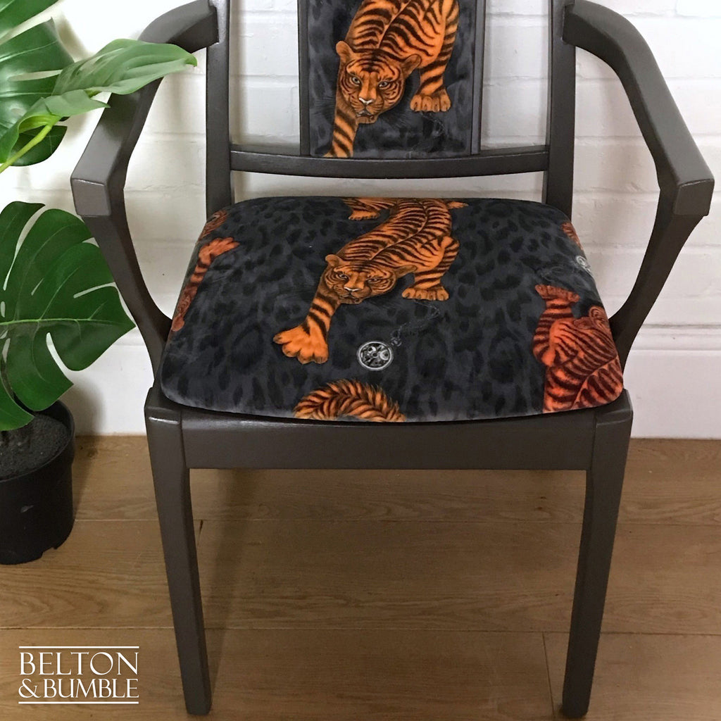 Carver Grey Chair Reupholstered in Grey Tigris Velvet-Belton & Bumble