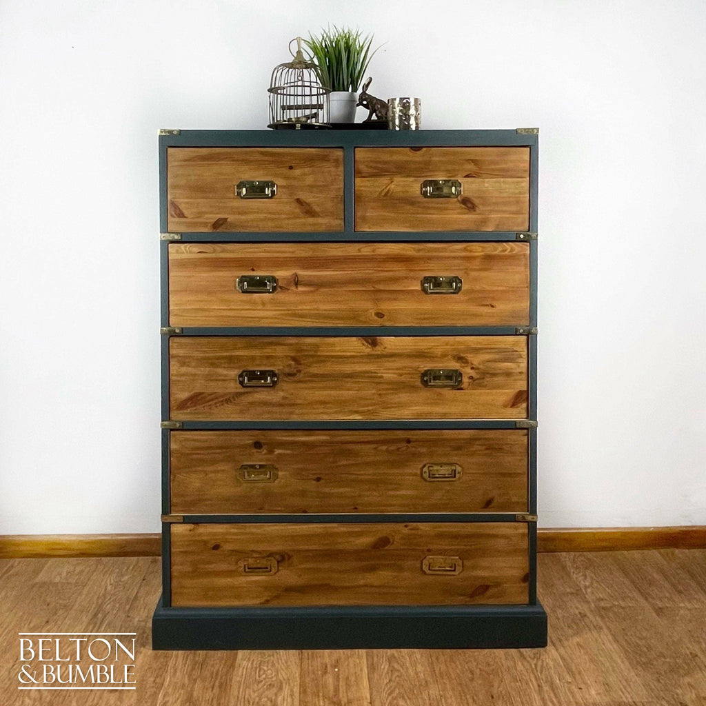 Six Drawer Pine Chest of Drawers in Green-Belton & Bumble