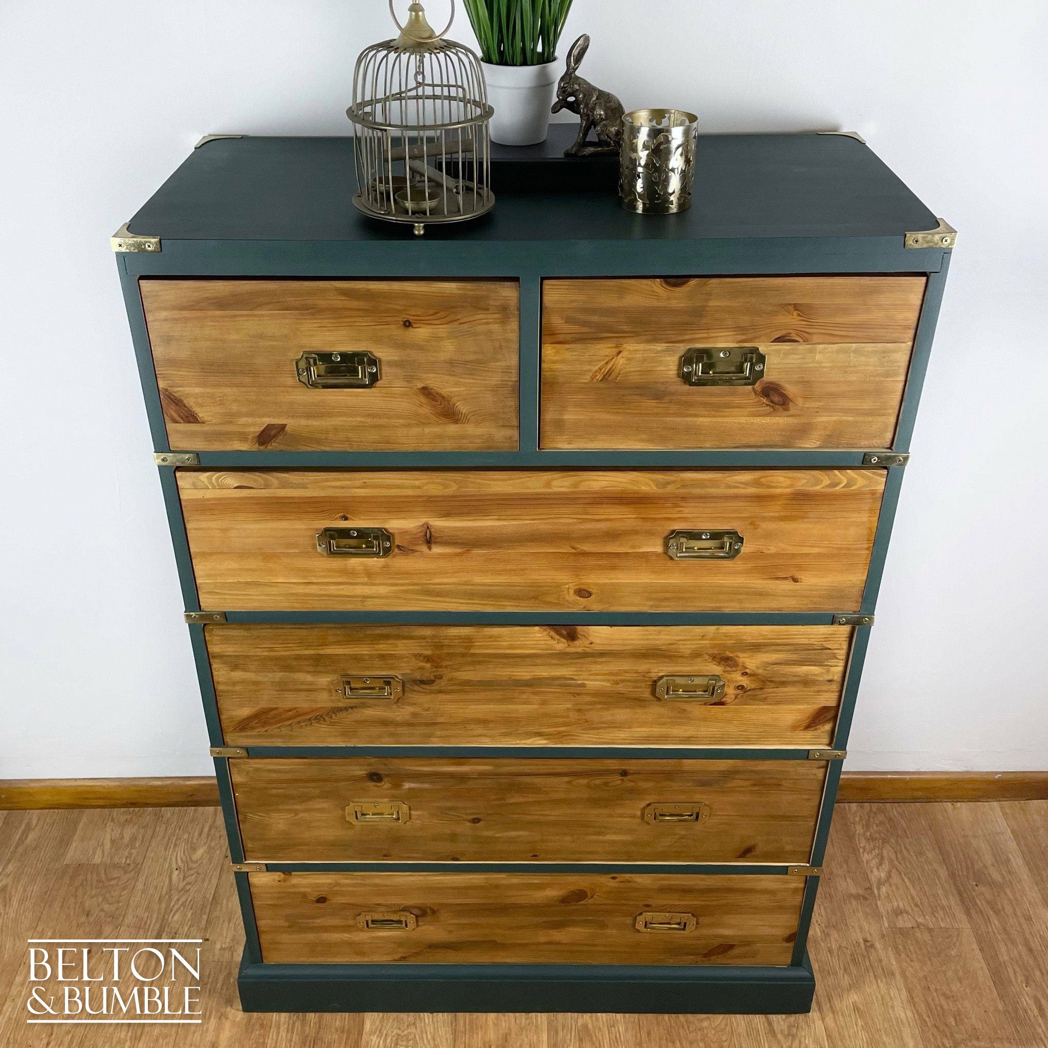Six Drawer Pine Chest of Drawers in Green-Belton & Bumble