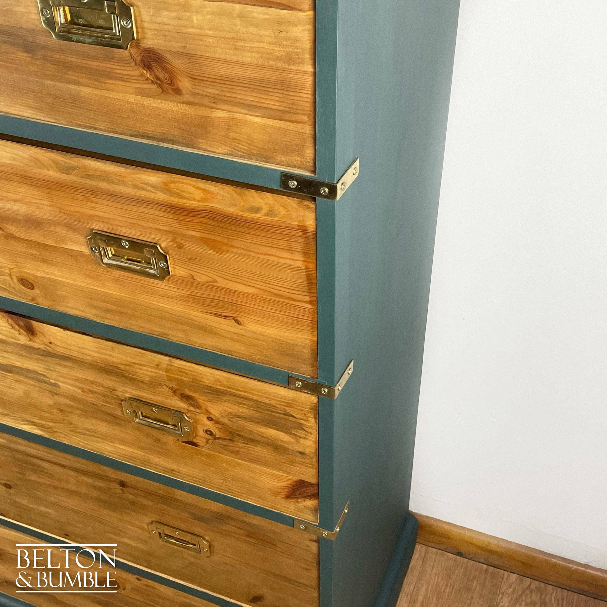 Six Drawer Pine Chest of Drawers in Green-Belton & Bumble