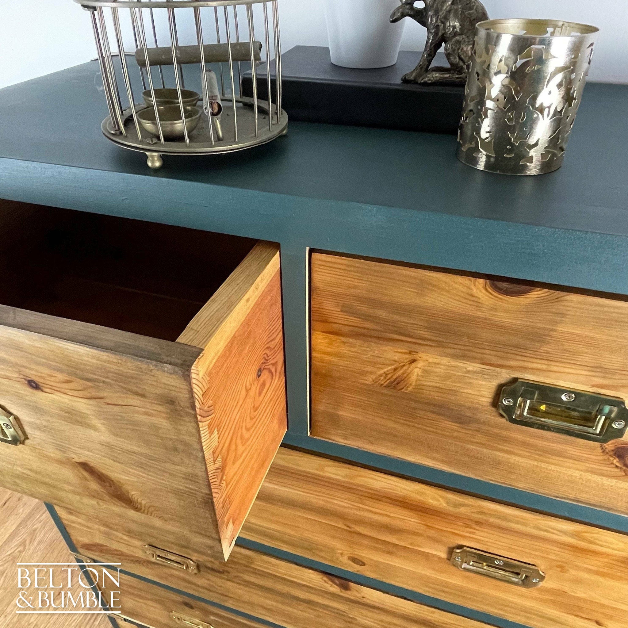 Six Drawer Pine Chest of Drawers in Green-Belton & Bumble