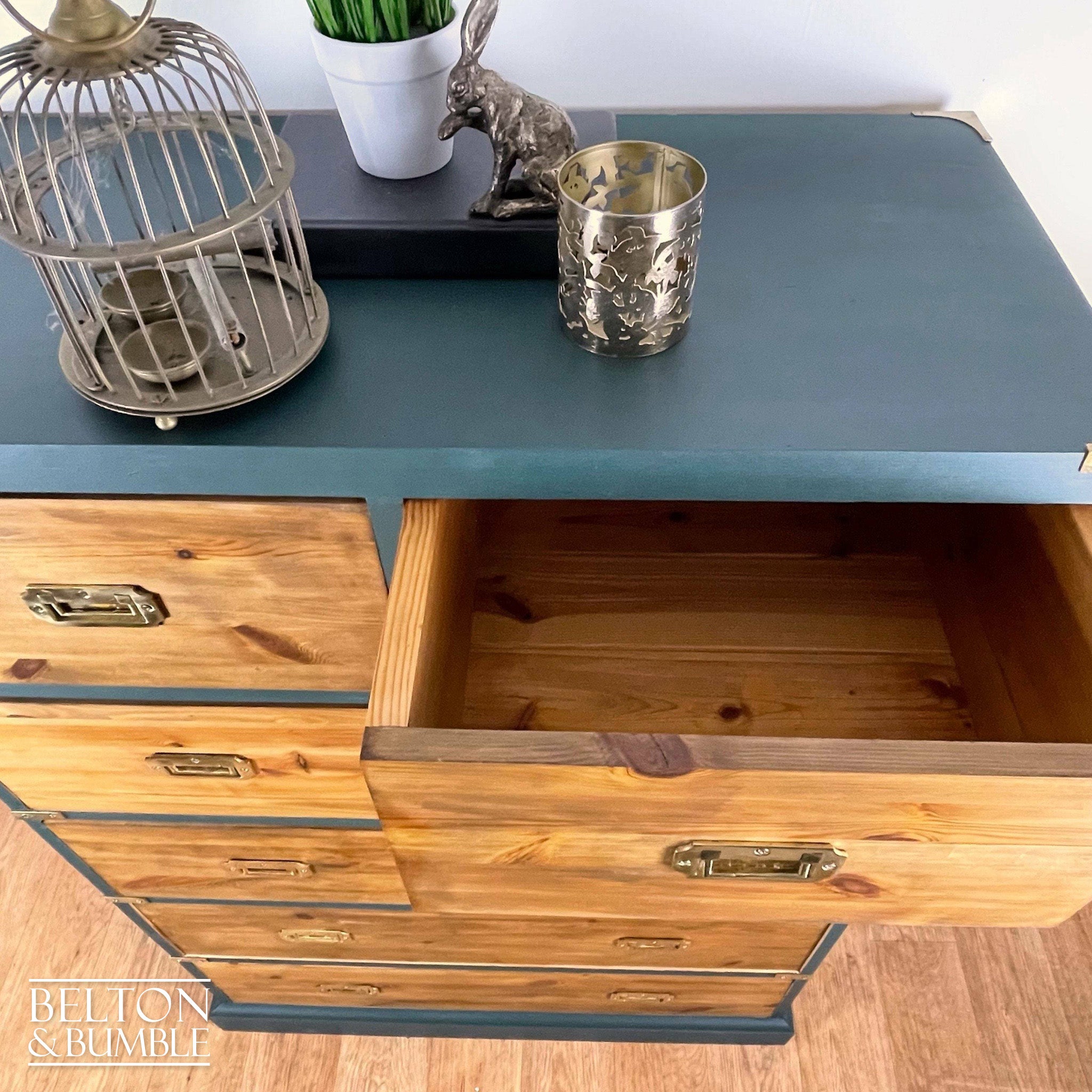 Six Drawer Pine Chest of Drawers in Green-Belton & Bumble