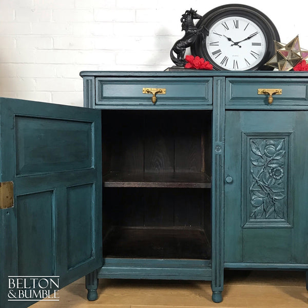 Solid Wood Carved Blue Drinks Cabinet Sideboard-Belton & Butler