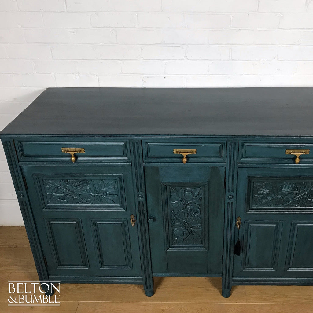 Solid Wood Carved Blue Drinks Cabinet Sideboard-Belton & Bumble