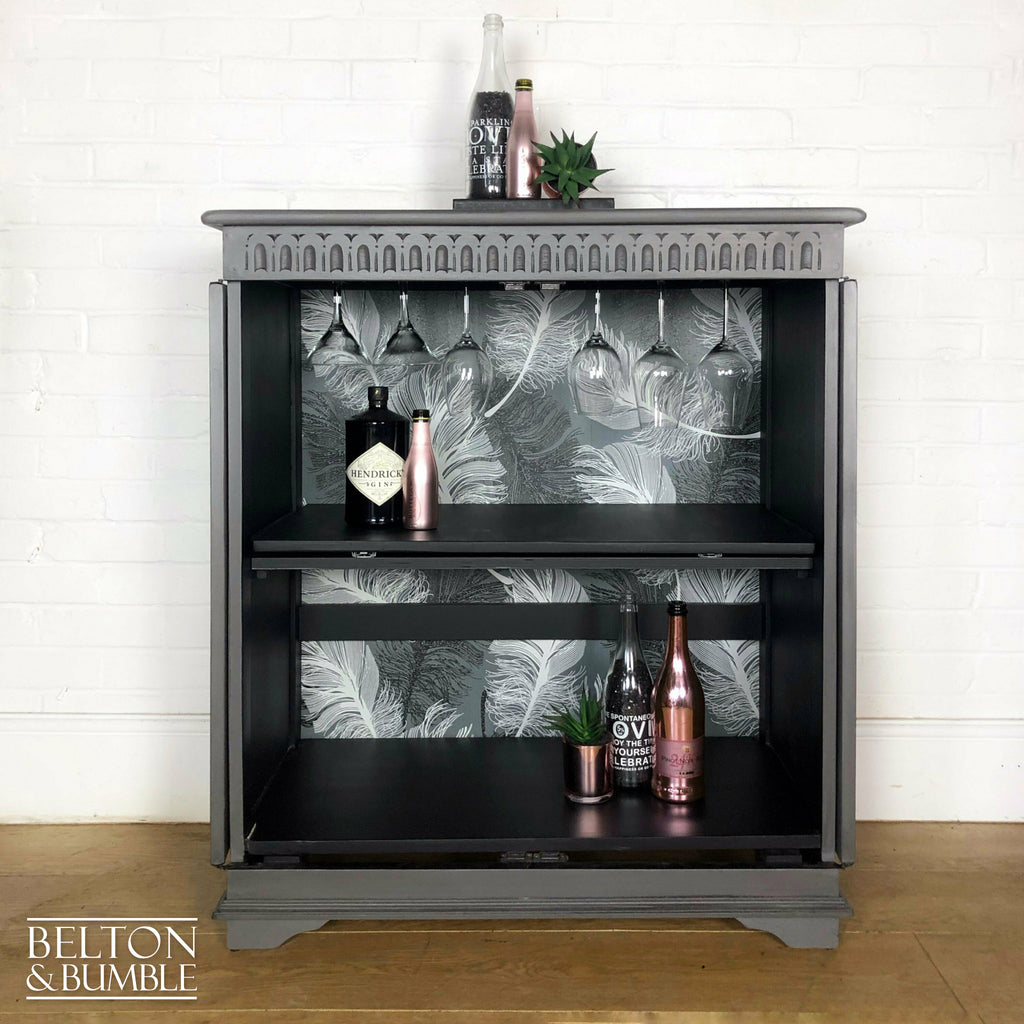 Solid Wood Carved Grey Drinks Cabinet-Belton & Bumble