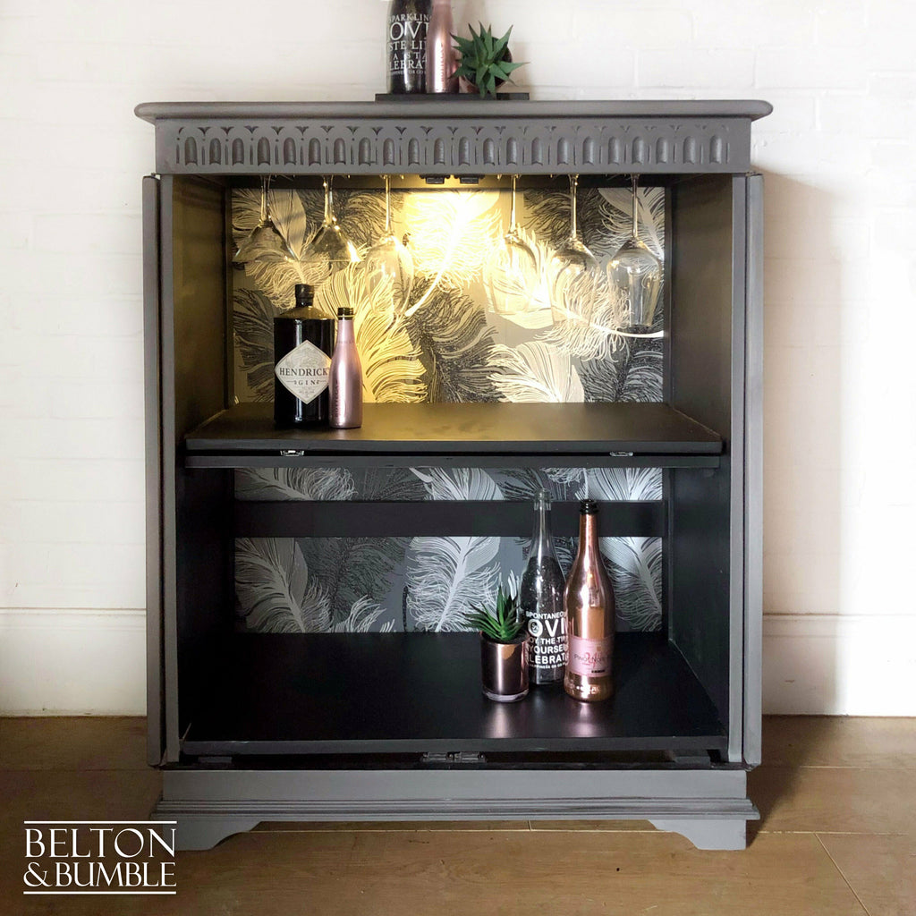 Solid Wood Carved Grey Drinks Cabinet-Belton & Bumble