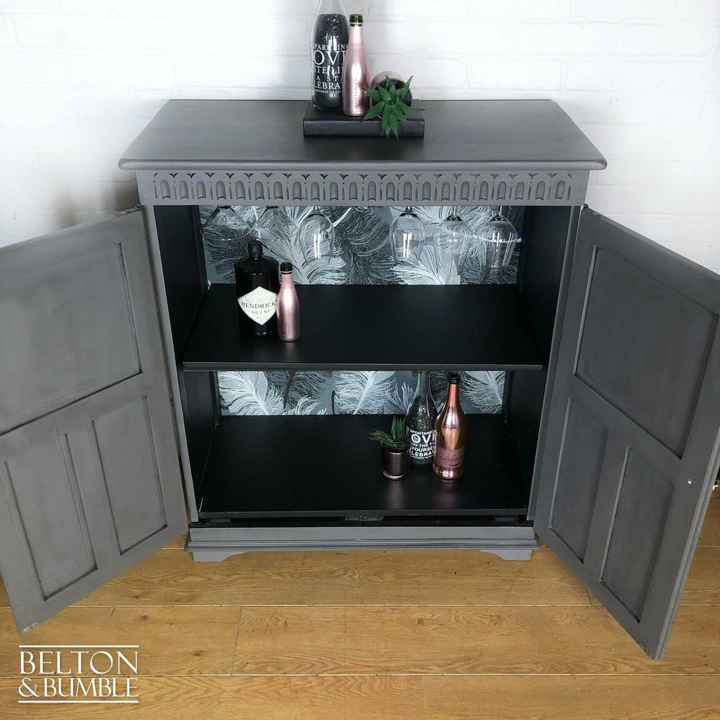 Solid Wood Carved Grey Drinks Cabinet-Belton & Bumble