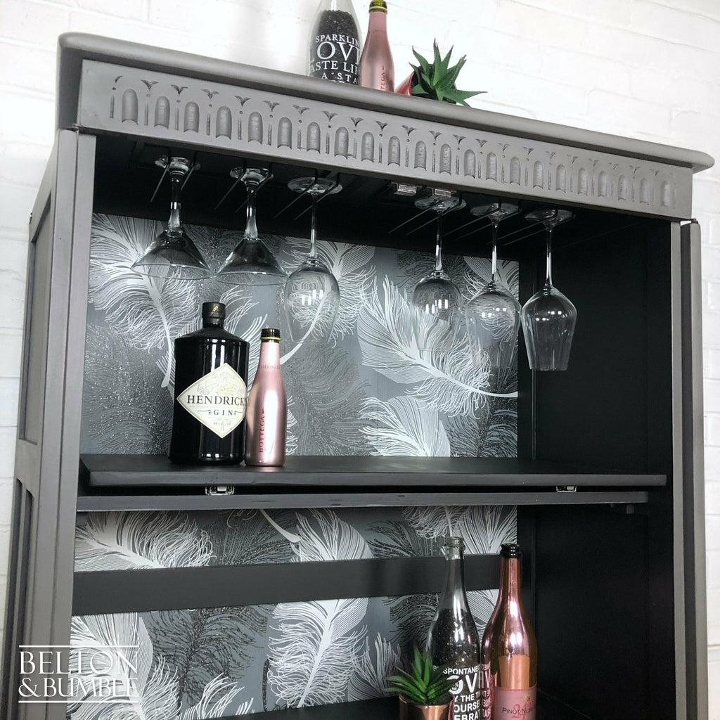 Solid Wood Carved Grey Drinks Cabinet-Belton & Bumble