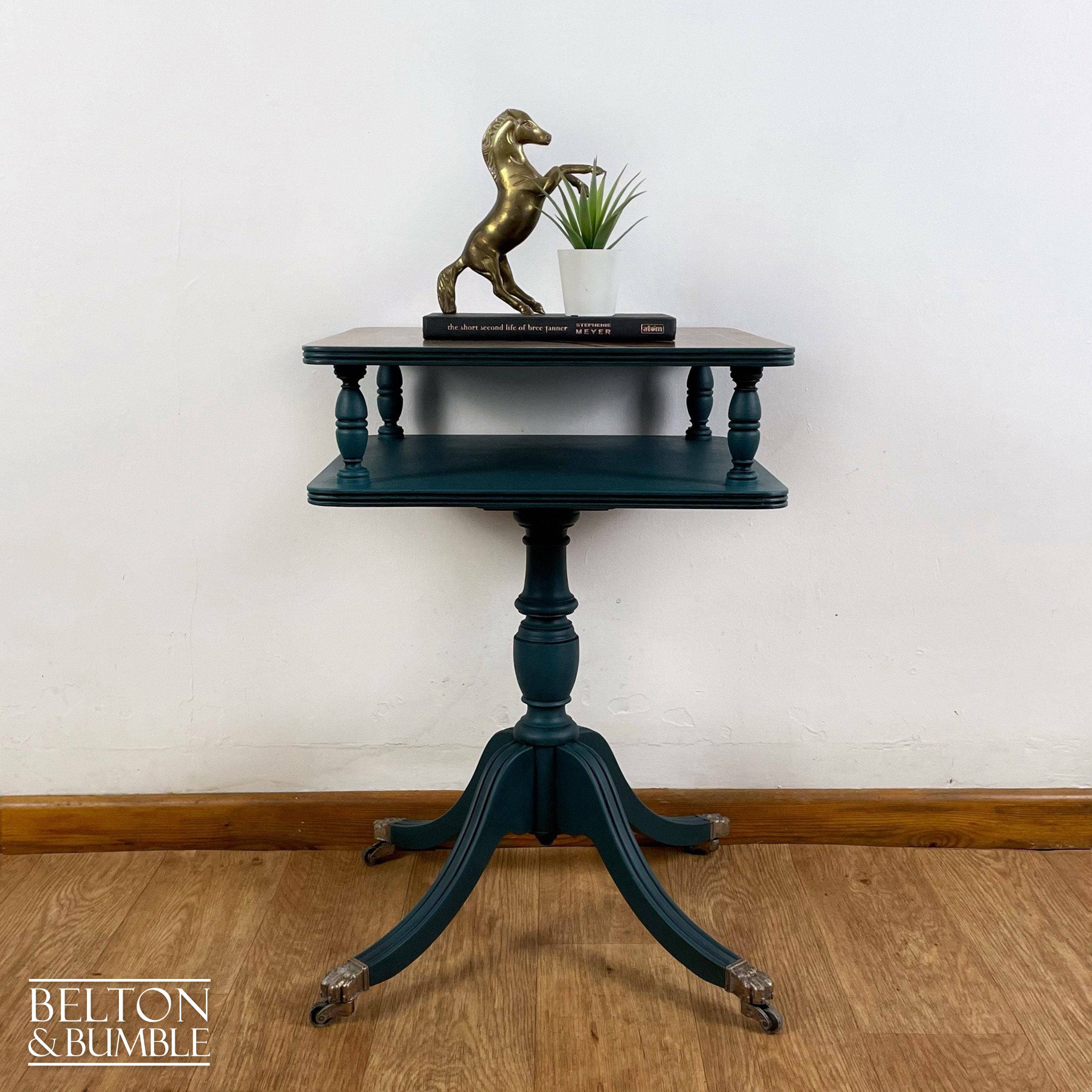 Square Flamed Mahogany Side Table in Blue and Black-Belton & Bumble