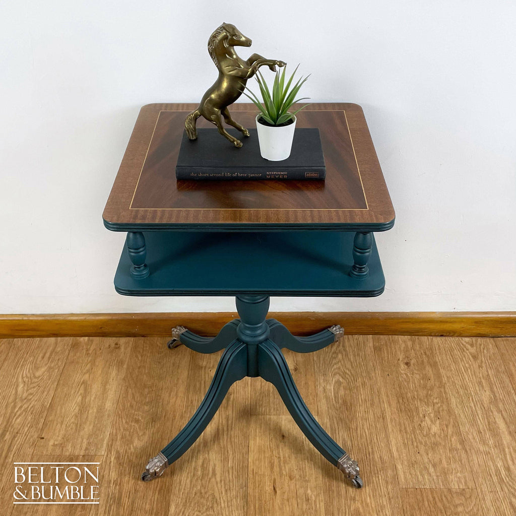 Square Flamed Mahogany Side Table in Blue and Black-Belton & Bumble