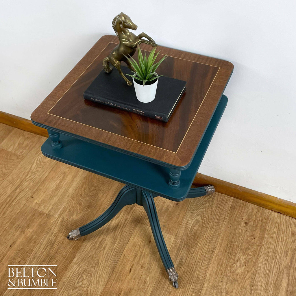 Square Flamed Mahogany Side Table in Blue and Black-Belton & Bumble